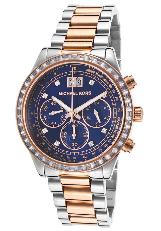 Women's Brinkley Chronograph Two-Tone Stainless Steel Navy Blue Dial - Michael Kors Watch