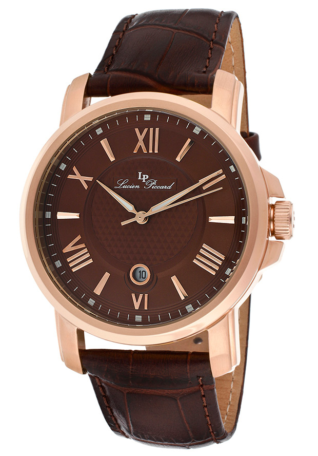 Cilindro Brown Genuine Leather and Dial Rose-Tone Case - Lucien Piccard Watch