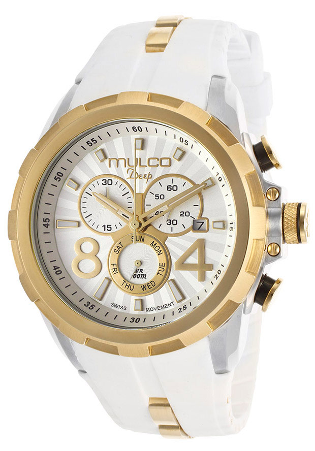 Women's Deep Chronograph Silver Textured Dial White Silicone - Mulco Watch