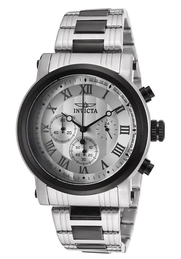 Men's Specialty Chronograph Silver Tone Dial Black and Stainless Steel - Invicta Watch