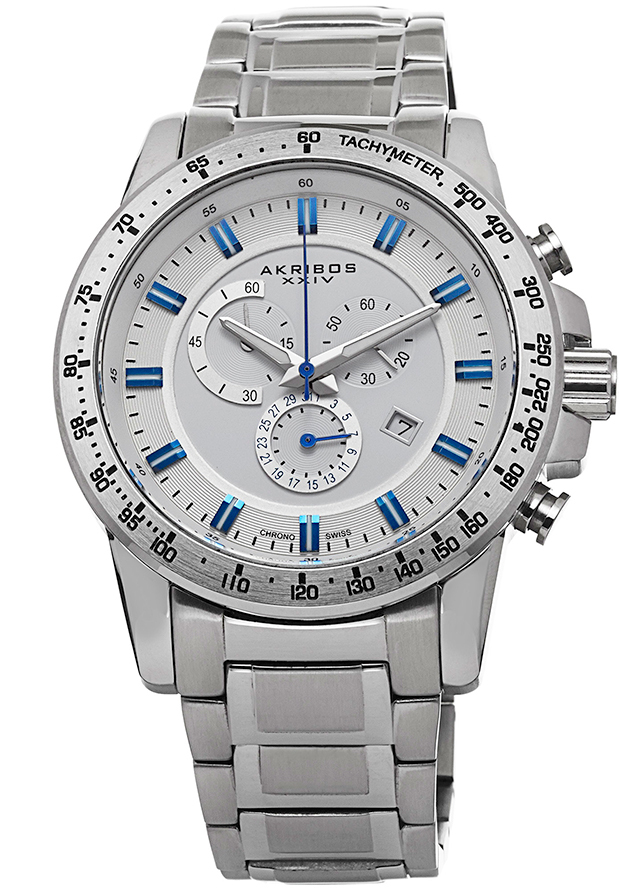 Men's Chronograph Silver-Tone Stainless Steel and Dial - Akribos XXIV Watch