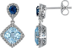 Amour - Silver, Topaz & Diamond Dangle Earrings (Women's) - Blue Topaz