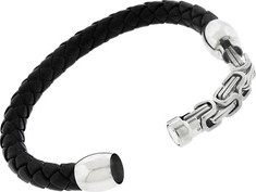 Moise - Leather Woven Straps 9" Bracelet 302754-ST (Men's) - Black Leather
