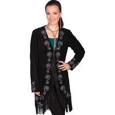 Women's Scully Fringe Embroidered Suede Coat L165 - Black Boar Suede Western Clothing
