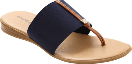 Women's Andre Assous Nice-A Thong Sandal - Navy Elastic/Leather Thong Sandals
