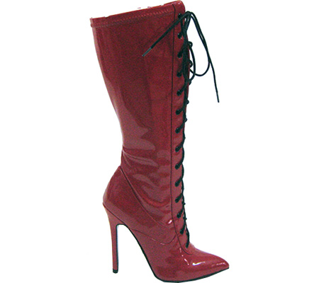 Women's Highest Heel Fierce-61 Lace Up Boot - Red Stretch Patent PU High Heel