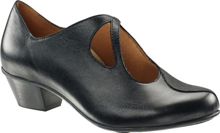 Women's Aetrex Leanne Slip-On Shoe - Black Napa Leather/Burnished Low Heel Shoes