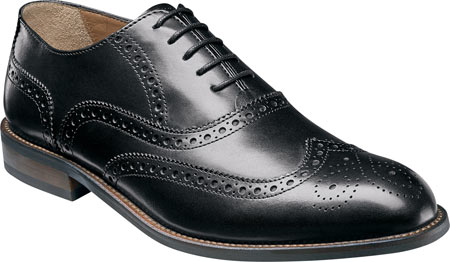 Men's Florsheim Pascal Wing Tip Oxford - Black Smooth Leather Lace Up Shoes
