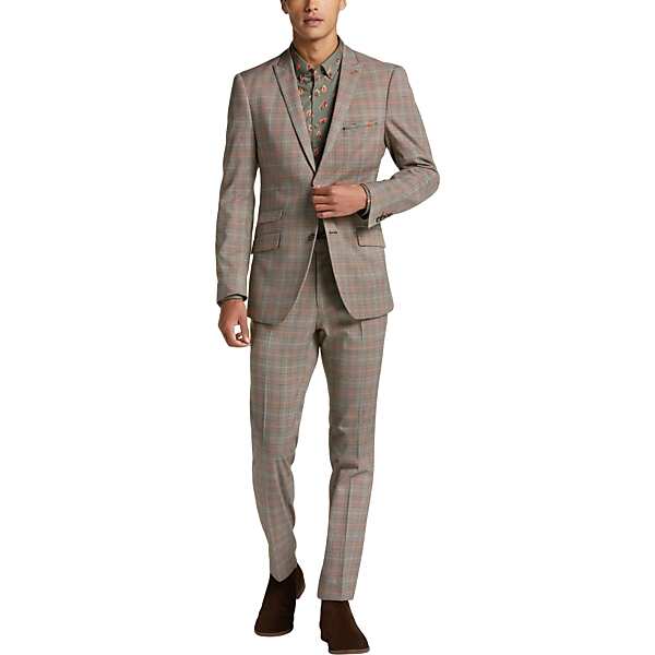 Paisley & Gray Men's Slim Fit Suit Separates Coat Tan Plaid - Size: 44 Regular