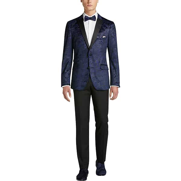 Paisley & Gray Men's Slim Fit Peak Lapel Dinner Jacket Navy Crackle Velvet - Size: 40 Regular