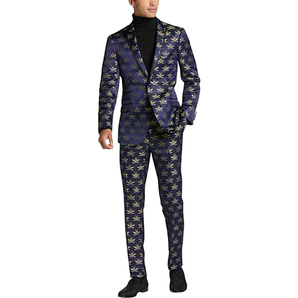 Paisley & Gray Men's Slim Fit Dinner Jacket Suit Separate Gold & Navy Bees - Size: 42 Regular