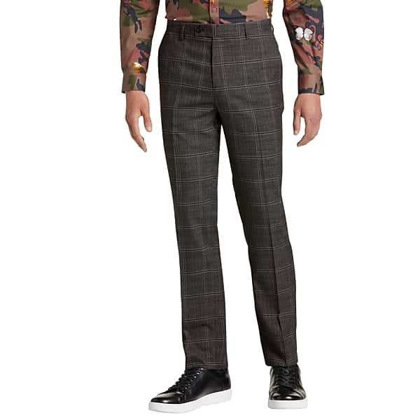 Paisley & Gray Men's Slim Fit Suit Separates Pants Charcoal Plaid - Size: 28