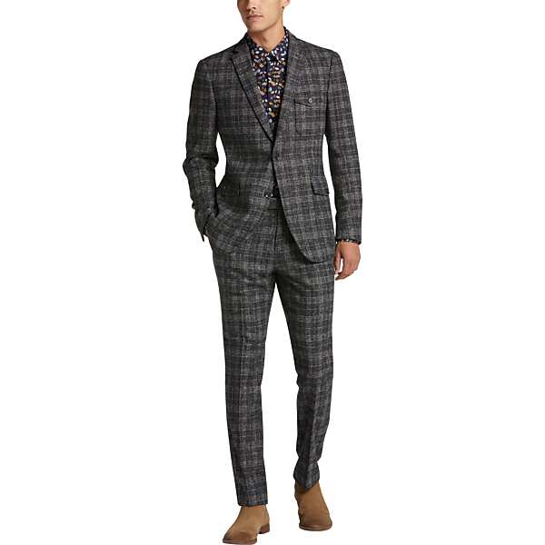 Paisley & Gray Men's Slim Fit Suit Separates Coat Navy & Olive Green Plaid Melange - Size: 42 Regular