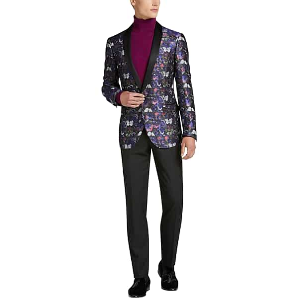 Paisley & Gray Men's Slim Fit Shawl Lapel Dinner Jacket Camo Butterfly Jacquard - Size: 44 Regular