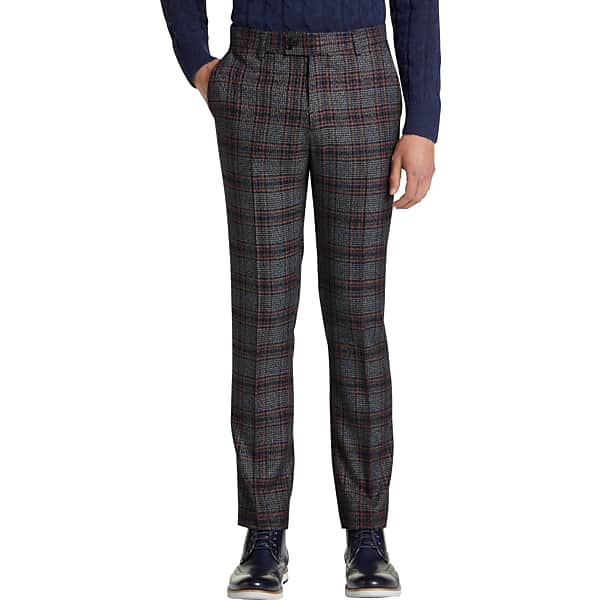 Paisley & Gray Men's Slim Fit Suit Separates Pants Navy & Burgundy Red Plaid - Size: 32