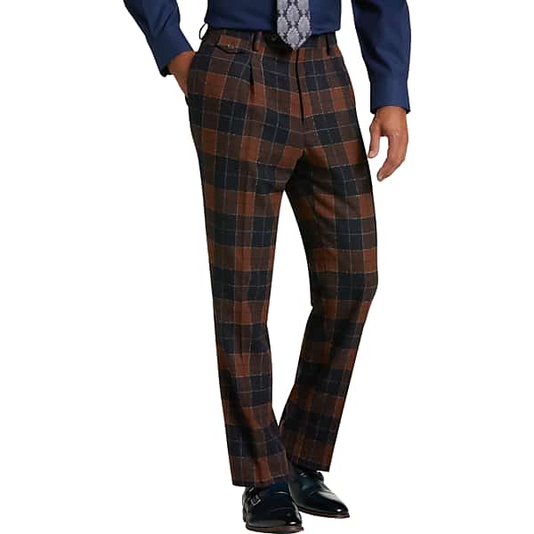Tayion Men's Classic Fit Suit Separates Pant Navy & Rust Plaid - Size: 32