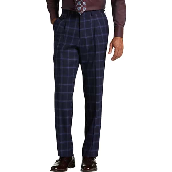Tayion Men's Classic Fit Suit Separates Pant Blue & Red Windowpane - Size: 42