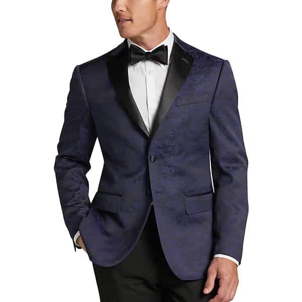 Egara Men's Slim Fit Notch Label Dinner Jacket Blue Paisley - Size: 36 Regular