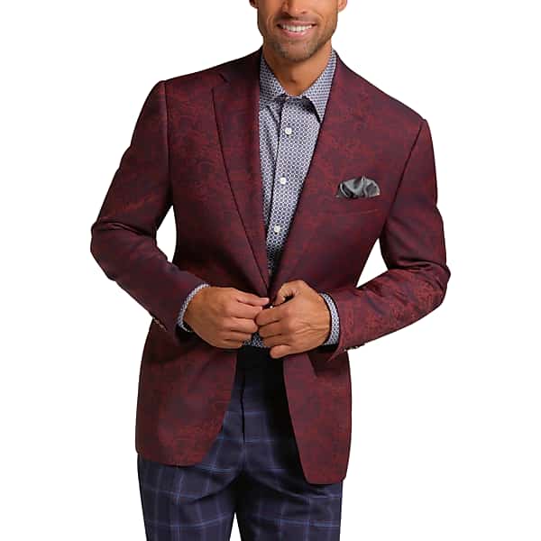 Tayion Men's Classic Fit Suit Separates Formal Coat Red & Blue Jacquard - Size: 48 Regular