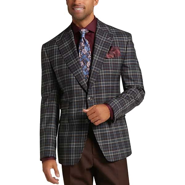 Tayion Men's Classic Fit Suit Separates Coat Gray & Blue Plaid - Size: 48 Long
