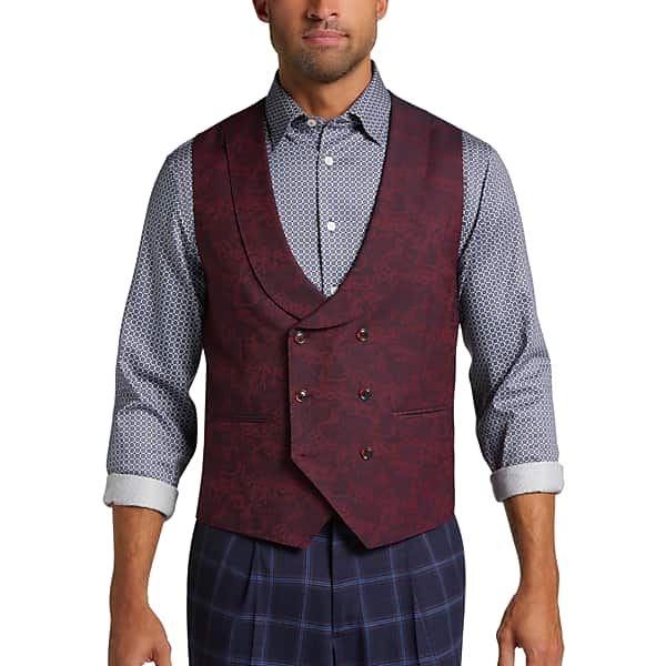 Tayion Men's Suit Classic Fit Separates Vest Red & Blue Jacquard - Size: Medium