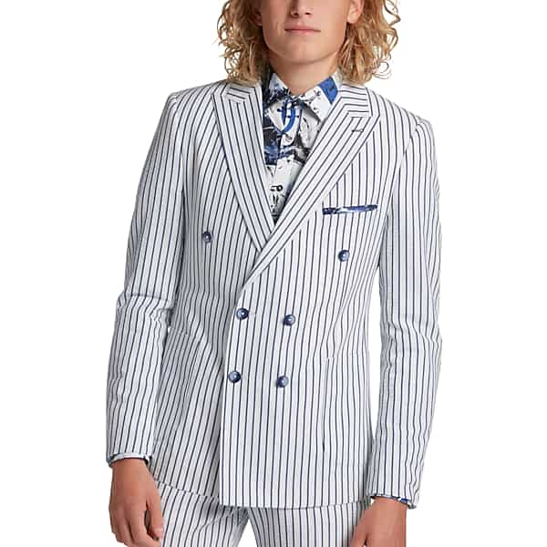 Paisley & Gray Men's Slim Fit Double Breasted Suit Separates Jacket Blue and White Stripes - Size: 44 Regular
