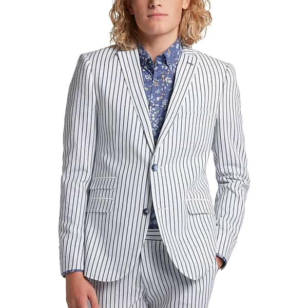 Paisley & Gray Men's Slim Fit Suit Separates Jacket Blue and White Stripes - Size: 42 Regular