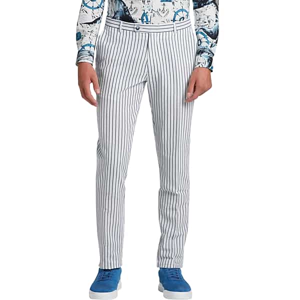 Paisley & Gray Men's Slim Fit Suit Separates Dress Pants Blue and White Stripes - Size: 44