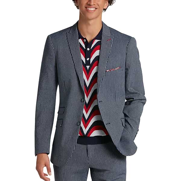 Paisley & Gray Men's Slim Fit Suit Separates Jacket Navy and Gray Stripes - Size: 38 Regular