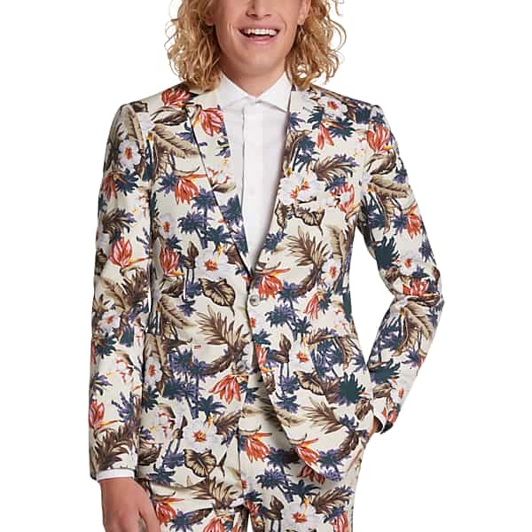 Paisley & Gray Men's Slim Fit Suit Separates Jacket Off-White Floral - Size: 48 Regular