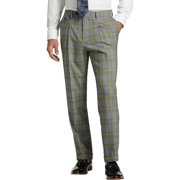 Tayion Men's Classic Fit Suit Separates Pant Yellow Plaid - Size: 40