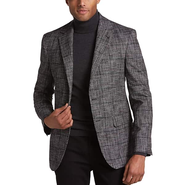 Joseph Abboud Men's Modern Fit Sport Coat Charcoal and Burgundy Red Plaid - Size: 40 Short