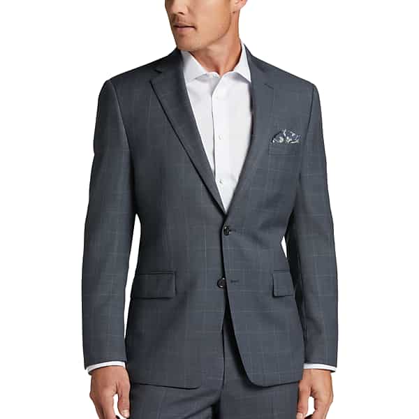 Lauren By Ralph Lauren Classic Fit Men's Suit Charcoal Blue Windowpane - Size: 46 Regular