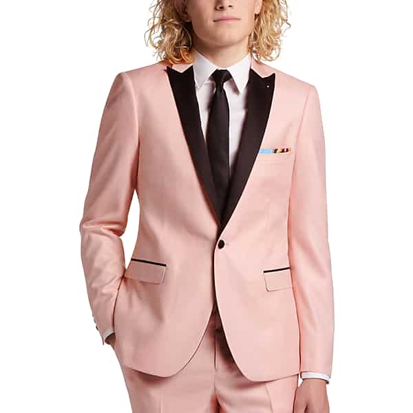 Paisley & Gray Men's Slim Fit Peak Lapel Dinner Jacket Light Pink - Size: 48 Regular