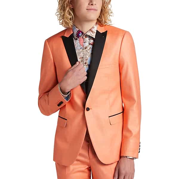 Paisley & Gray Men's Slim Fit Peak Lapel Dinner Jacket Light Orange - Size: 48 Regular