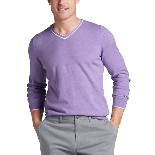 Joseph Abboud Men's Modern Fit Sweater with Tipping Lavender - Size: XL