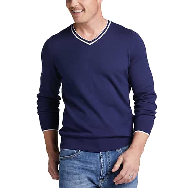 Joseph Abboud Men's Modern Fit Sweater with Tipping Navy - Size: Medium