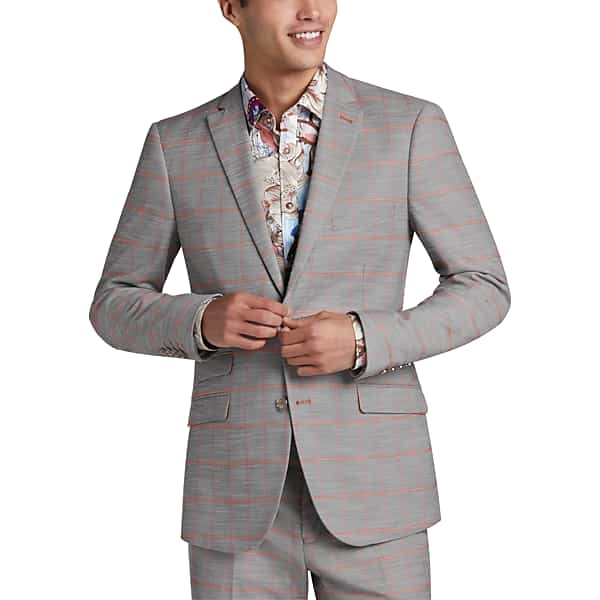 Paisley & Gray Men's Slim Fit Suit Separates Jacket Gray Windowpane - Size: 48 Regular