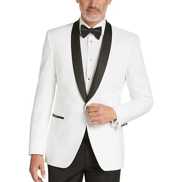 Egara Men's Slim Fit Shawl Lapel Dinner Jacket White - Size: 38 Long