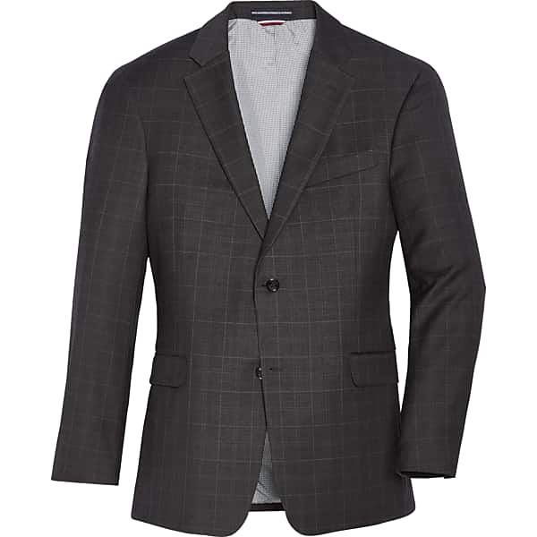 Tommy Hilfiger Modern Fit Men's Suit Separates Coat Charcoal Windowpane - Size: 38 Long