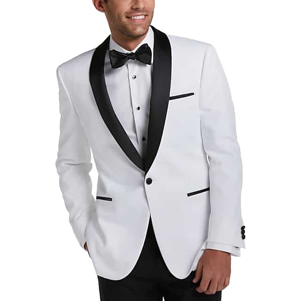 Egara Men's Slim Fit Wider Shawl Lapel Dinner Jacket White - Size: 40 Regular