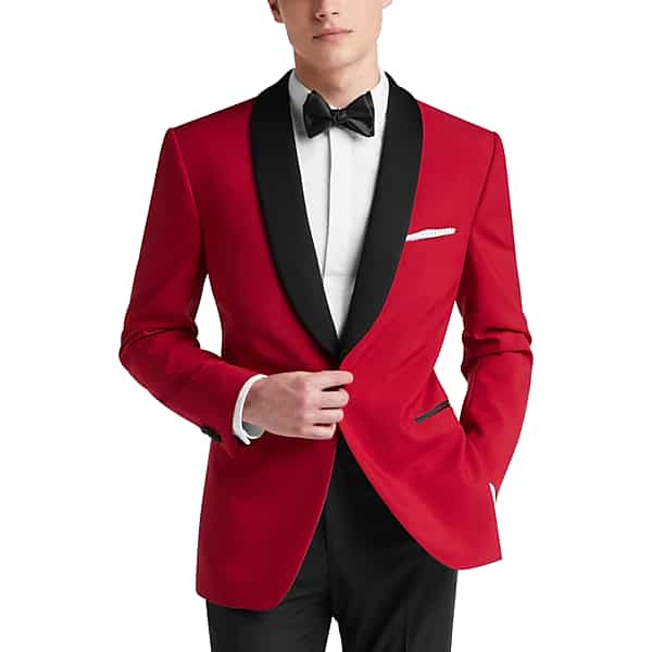 Egara Men's Slim Fit Wider Shawl Lapel Dinner Jacket Red - Size: 42 Short