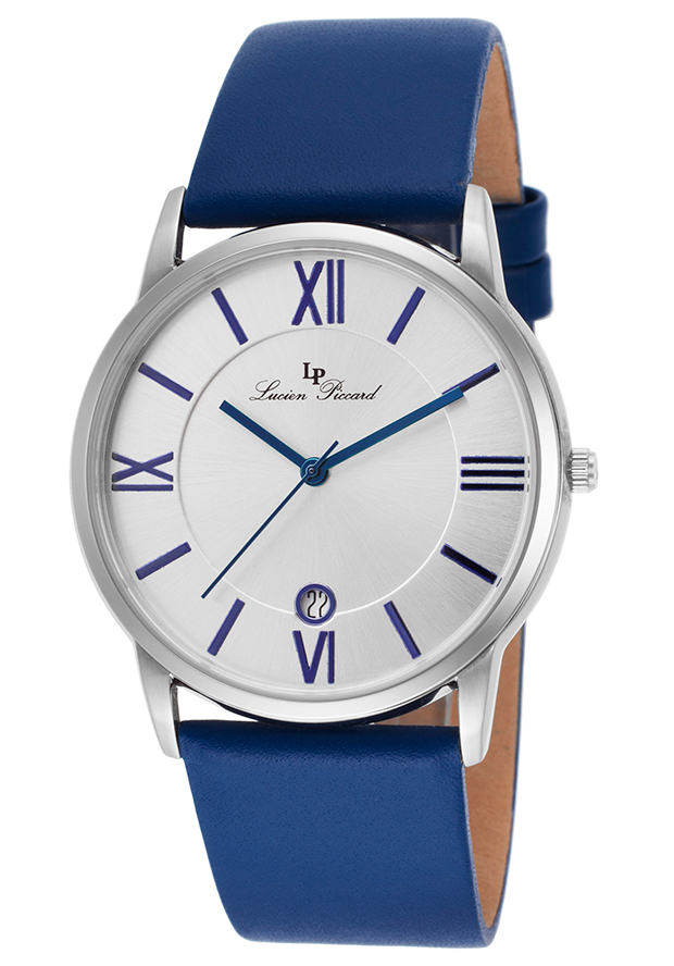 Men's Moiry Silver Tone Dial Blue Genuine Leather - Lucien Piccard Watch
