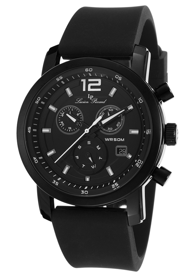 Toules Chronograph Black Silicone and Dial White Accent - Lucien Piccard Watch