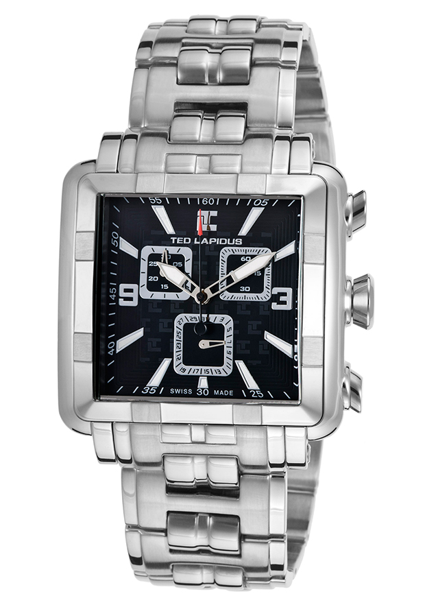 Men's Chronograph Silver-Tone Steel Black Dial - Ted Lapidus Watch