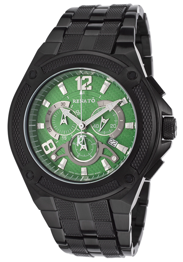 Men's Chrono Black Ion Plated SS Green Dial - Renato Watch