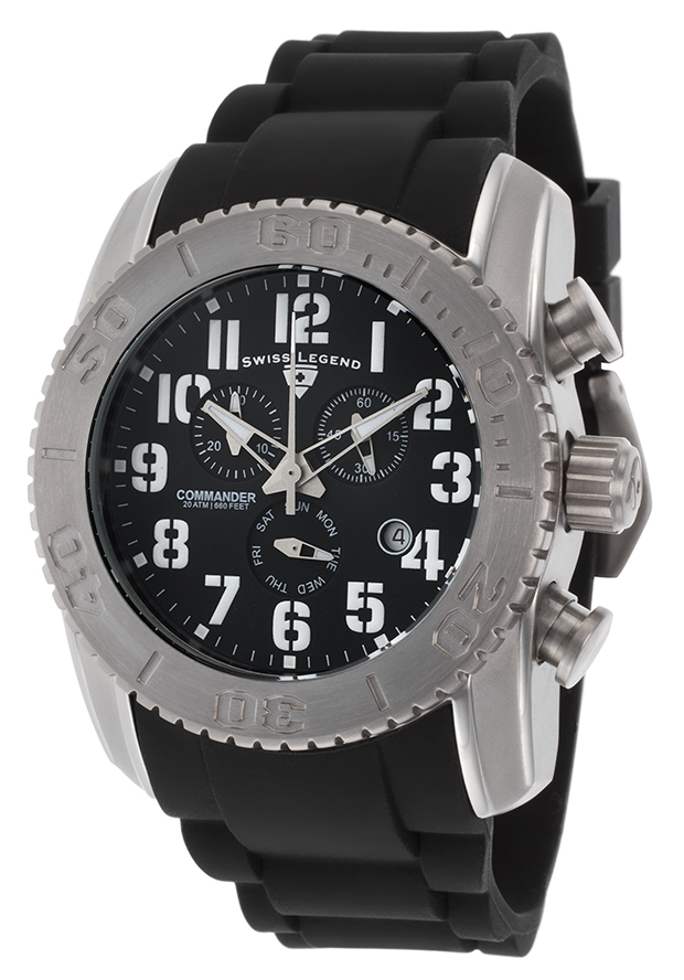 Commander Chronograph Black Silicone and Dial Titanium Case - Swiss Legend Watch