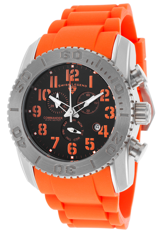 Commander Chrono Orange Silicone Black Dial Titanium Case - Swiss Legend Watch