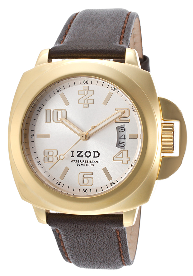 Men's Brown Genuine Leather Silver-Tone Dial - Izod Watch