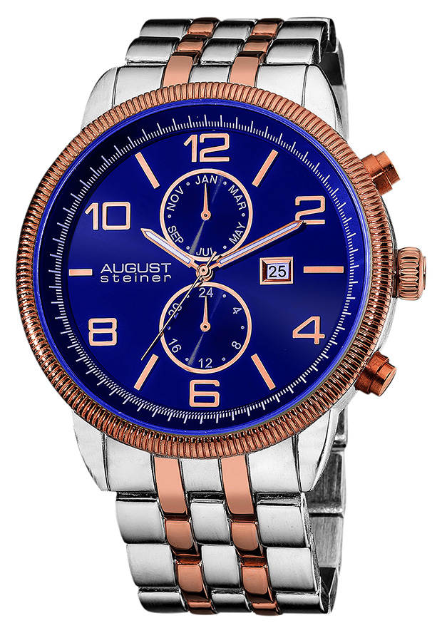 August Steiner Watches Men's Two-Tone Alloy Blue Dial